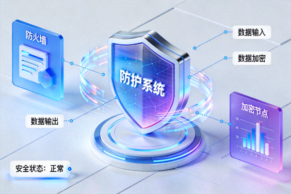 数字安全防护系统可视化图表 - 网络盾牌与数据流